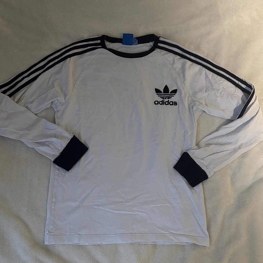 Adidas Men's White and Black Long Sleeve Tee
